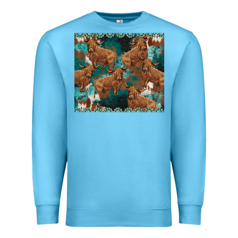 Turquoises Gemstones Cowhide Highlands Cow Premium Sweatshirt by BarkalooDesign | Teevron