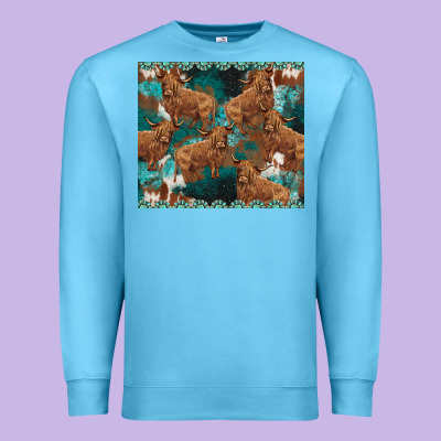 Turquoises Gemstones Cowhide Highlands Cow Premium Sweatshirt Designed By Barkaloodesign