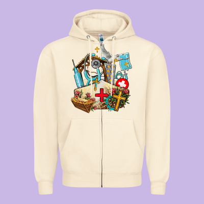 Nurse  Cross And Jesus Zipper Hoodie Designed By Adodesignshop