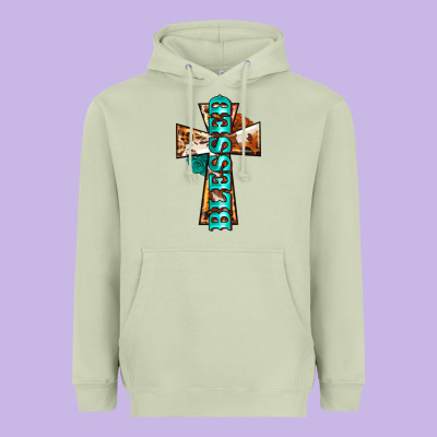 Blessed Cross Heavyweight Hoodie Designed By Barkaloodesign