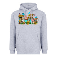 Heather Grey farm cute animals with sunflower coffee cups Heavyweight Hoodie - NancyCooperArtShop