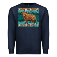 Navy turquoises gemstones cowhide highland cow Premium Sweatshirt - BarkalooDesign