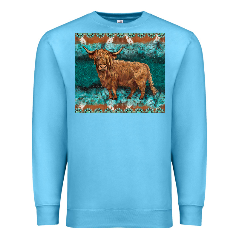 Turquoises Gemstones Cowhide Highland Cow Premium Sweatshirt by BarkalooDesign | Teevron