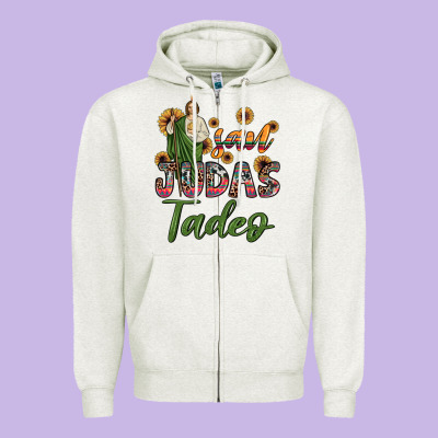 San Judas Tadeo Sunflower Zipper Hoodie Designed By Jahusdesignshop
