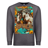 Charcoal Heather Western Ranch Life Mustang Horse Premium Sweatshirt - LillyAllenDesigns