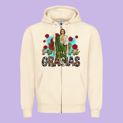 San Judas Gracias Zipper Hoodie Designed By Jahusdesignshop