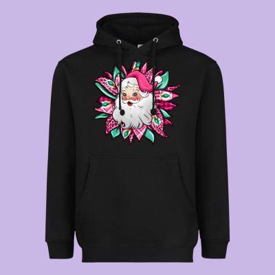 Pink Christmas Santa Claus Sunflower Heavyweight Hoodie Designed By Jasminsmagicworld