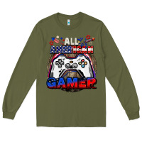 Army Green All American gamer 4th of july Long Sleeve Tee - CowGirlArtShop