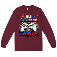 Burgundy All American gamer 4th of july Long Sleeve Tee - CowGirlArtShop