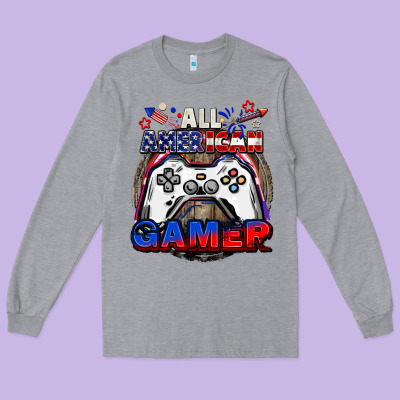 All American Gamer 4th Of July Long Sleeve Tee Designed By Cowgirlartshop