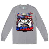 Heather Grey All American gamer 4th of july Long Sleeve Tee - CowGirlArtShop