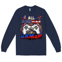 Navy All American gamer 4th of july Long Sleeve Tee - CowGirlArtShop