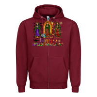 Burgundy our lady of guadalupe happy hallothanksmas Zipper Hoodie - JahusDesignShop