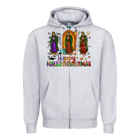 Heather Grey our lady of guadalupe happy hallothanksmas Zipper Hoodie - JahusDesignShop