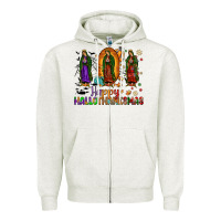 Oatmeal Heather our lady of guadalupe happy hallothanksmas Zipper Hoodie - JahusDesignShop
