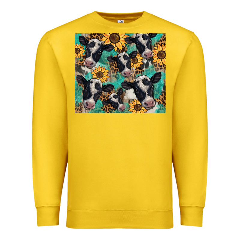 Western Leopard Sunflower Black And White  Cow Premium Sweatshirt by BarkalooDesign | Teevron