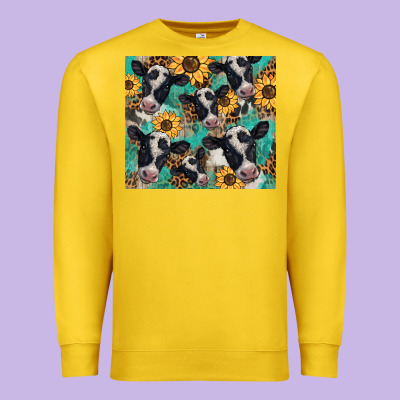 Western Leopard Sunflower Black And White  Cow Premium Sweatshirt Designed By Barkaloodesign