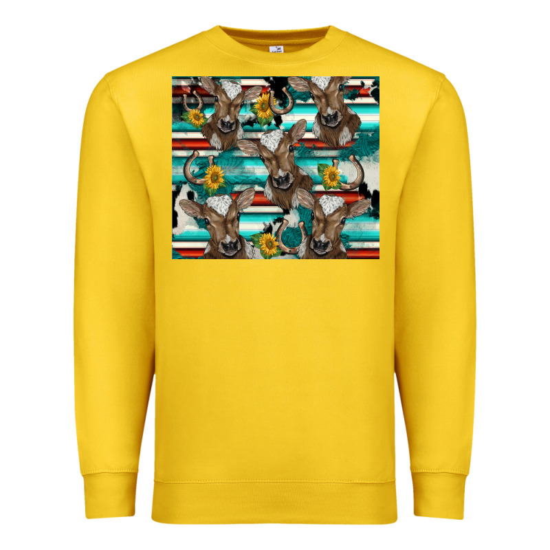 Western Horseshoe Sunflower Brown Cow Premium Sweatshirt by BarkalooDesign | Teevron