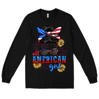 Black All American girl 4th of July Long Sleeve Tee - CowGirlArtShop