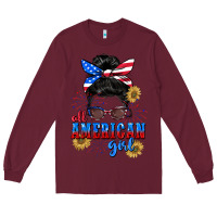 Burgundy All American girl 4th of July Long Sleeve Tee - CowGirlArtShop