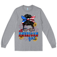 Heather Grey All American girl 4th of July Long Sleeve Tee - CowGirlArtShop
