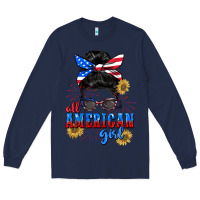Navy All American girl 4th of July Long Sleeve Tee - CowGirlArtShop