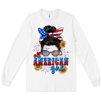 White All American girl 4th of July Long Sleeve Tee - CowGirlArtShop