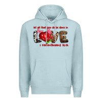 Blue Mist let all that you do be done in love i corinthians Premium Hoodie - NancyCooperArtShop