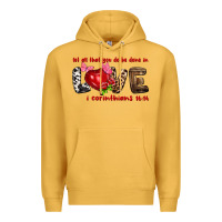 Mustard let all that you do be done in love i corinthians Premium Hoodie - NancyCooperArtShop