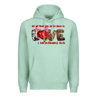 Seafoam let all that you do be done in love i corinthians Premium Hoodie - NancyCooperArtShop