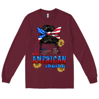 Burgundy All American Mama 4th of July Long Sleeve Tee - CowGirlArtShop