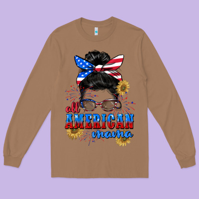 All American Mama 4th Of July Long Sleeve Tee Designed By Cowgirlartshop