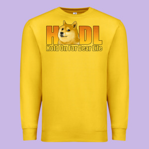 Hodl Hold On For Dear Life Dogecoin Premium Sweatshirt Designed By Jasminsmagicworld