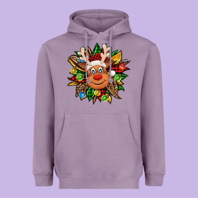 Christmas Reindeer Sunflower Heavyweight Hoodie Designed By Jasminsmagicworld
