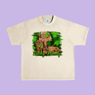St Patrick's Day Lucky Cow Family Urban Heavy Tee Designed By Ranaportraitstore