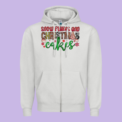 Snowflakes And Christmas Cakes Zipper Hoodie Designed By Jahusdesignshop