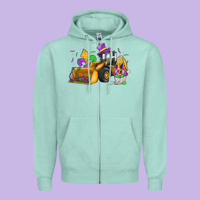 Mardi Gras Gnome Bulldozer Zipper Hoodie Designed By Jahusdesignshop