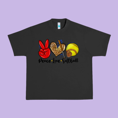 Peace Love Softball Urban Heavy Tee Designed By Zillion Design Studio