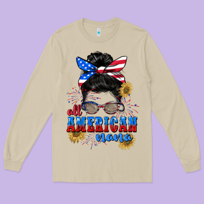 All American Nana 4th Of July Long Sleeve Tee Designed By Cowgirlartshop
