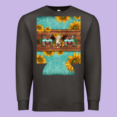 Mom Hereford Cattle Sunflowers On Tooled Leather Regular Can Cooler Premium Sweatshirt Designed By Barkaloodesign