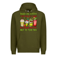 Army Green christmas characters coffee cups Premium Hoodie - MaliasSmallBusiness