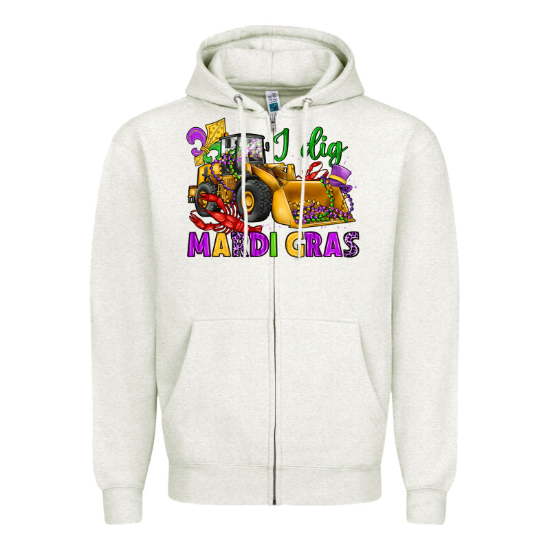 I Dig Mardi Gras Bulldozer Zipper Hoodie by JahusDesignShop | Teevron