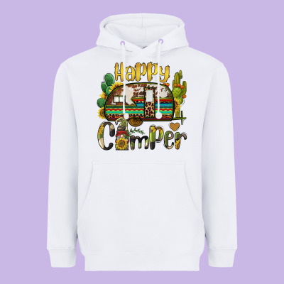 Happy Camper Caravan And Gnome Heavyweight Hoodie Designed By Barkaloodesign