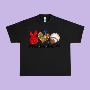 Peace Love Baseball Urban Heavy Tee Designed By Zillion Design Studio