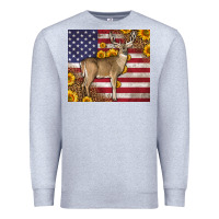 Heather Grey Western American Flag And Deer Premium Sweatshirt - LillyAllenDesigns