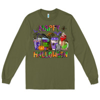 Army Green happy halloween coffee cups Long Sleeve Tee - AdoDesignShop