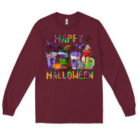 Burgundy happy halloween coffee cups Long Sleeve Tee - AdoDesignShop