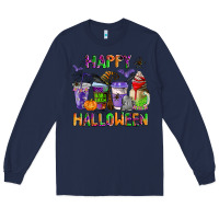 Navy happy halloween coffee cups Long Sleeve Tee - AdoDesignShop