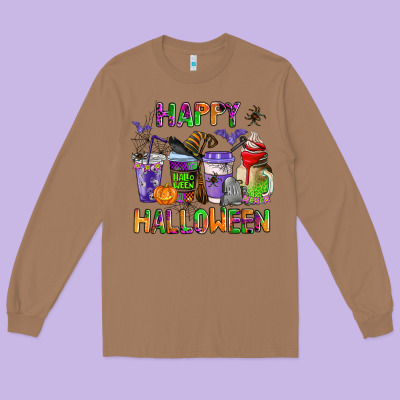 Happy Halloween Coffee Cups Long Sleeve Tee Designed By Adodesignshop