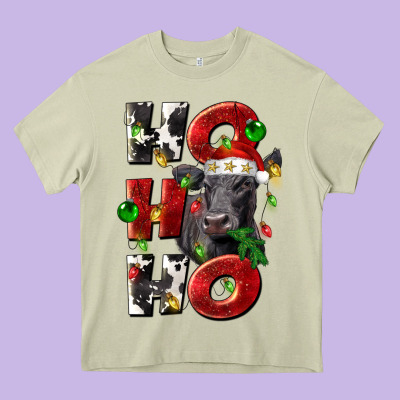 Christmas Ho Ho Ho Black Angus Heavy Core Tee Designed By Lillyallendesigns
